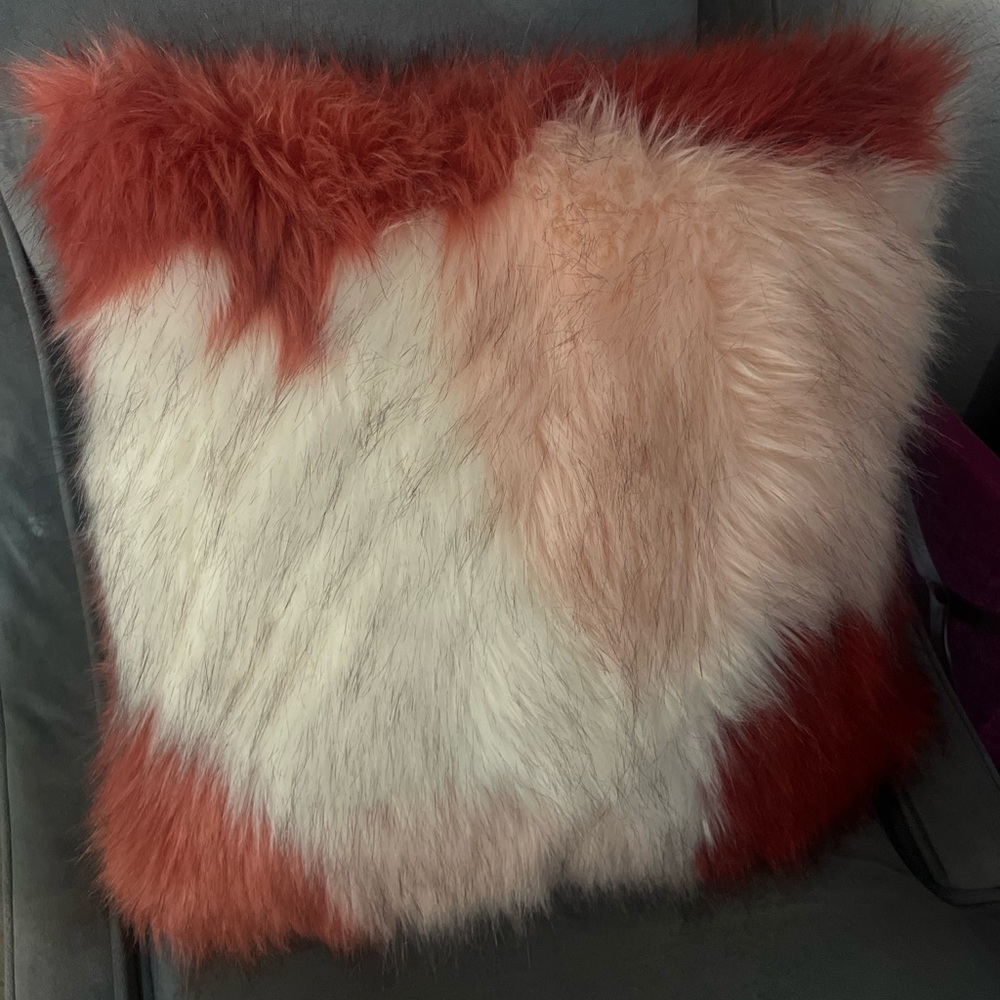 KIRKLANDS Faux Fur Multicolor Pink Throw Pillow 18x18